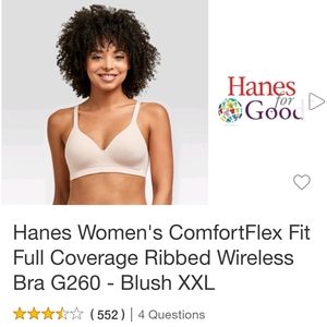 NWT! Hanes Woman's Comfortflex Fit Full Coverage Ribbed Wireless Bra